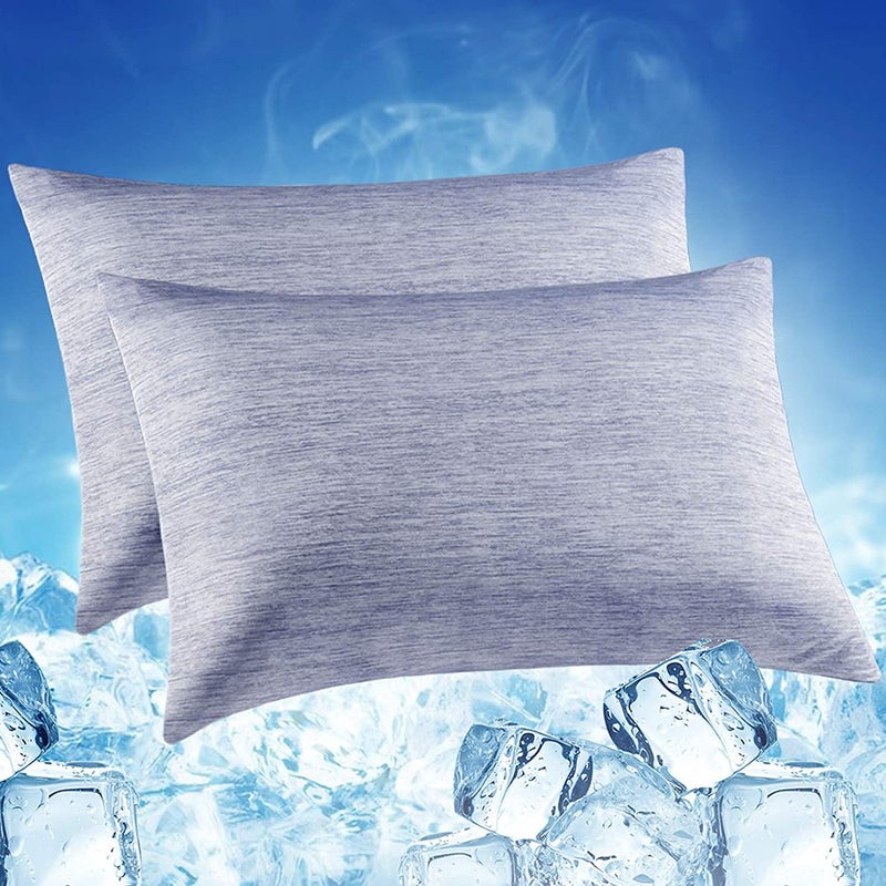 LUXEAR Cooling Pillow Cases, 2 Pack Arc-Chill Cool Pillowcases with Double-Side Design [Cooling & Cotton], Anti-Static, Skin-Friendly, Machine Washable Hidden Zipper Cold Pillow Cases (20x26'')-Blue - Image 1